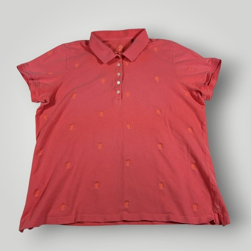 Tommy Bahama Polo Shirt Womens XL Pink Pineapple Embroidered Stretch Knit